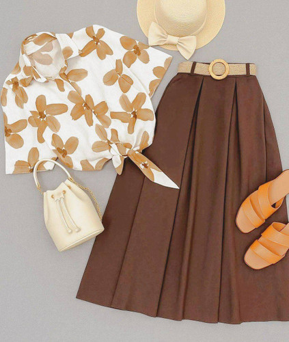 خرید ست شومیز و دامن آفتابگردان لینن و شانتون اسلپ با کیفیت عالی و قیمت مناسب در فروشگاه آروما فشن