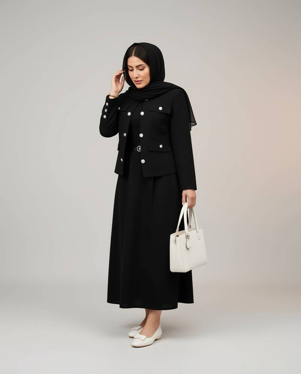 نمای پشت دامن کمر کش ست مجلسی الهه با کیفیت عالی