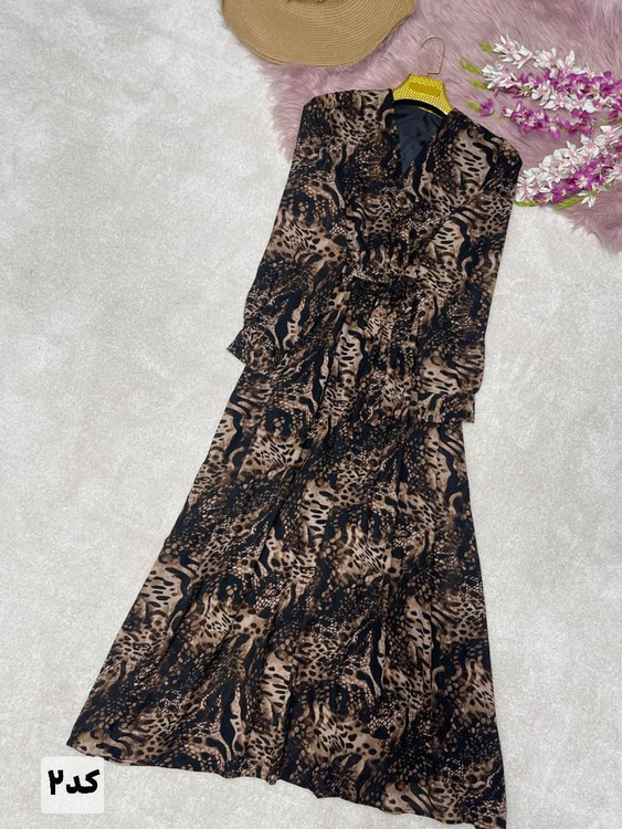 خرید ساحلی حریر پلنگی مدل دلمار آستردار شیک و مجلسی از آروما فشن با بهترین قیمت و ارسال سریع نمای ۴