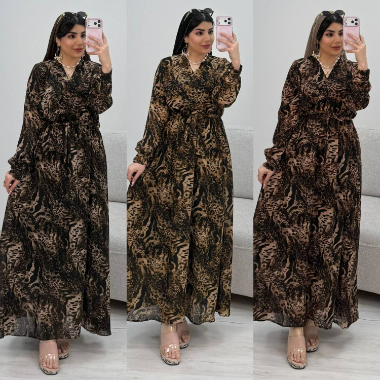 خرید ساحلی حریر پلنگی مدل دلمار آستردار شیک و مجلسی از آروما فشن با بهترین قیمت و ارسال سریع نمای ۷