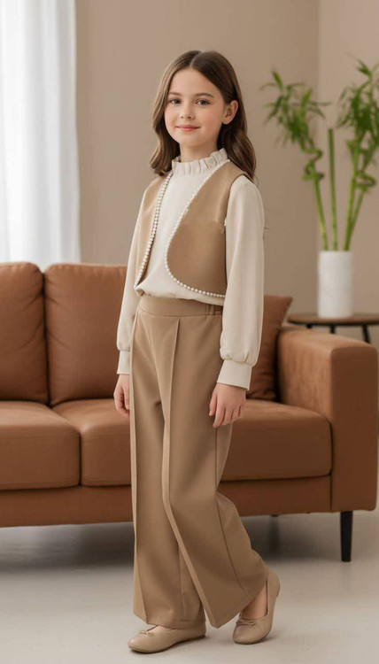 لباس مجلسی دخترانه شیک ۶ تا ۱۰ سال مدل وست مرواریدی با کیفیت عالی تن خور و ارسال فوری آروما فشن