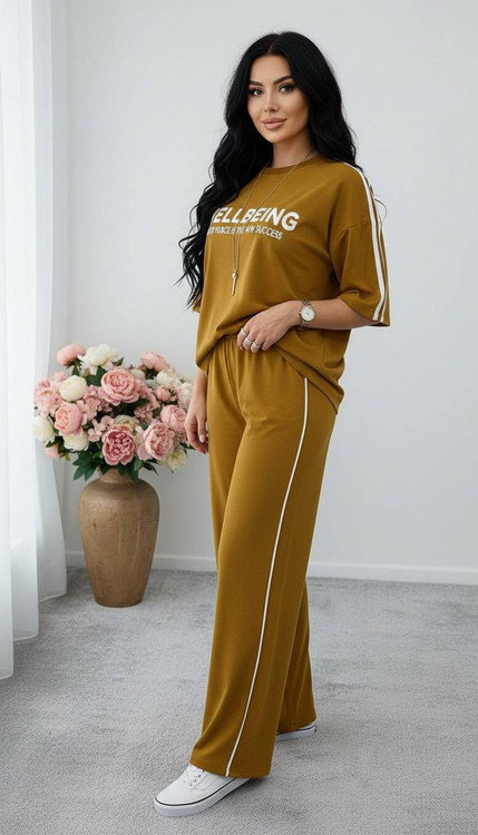 ست تیشرت و شلوار بگ زنانه پنبه ای مدل Wellbeing - آروما فشن