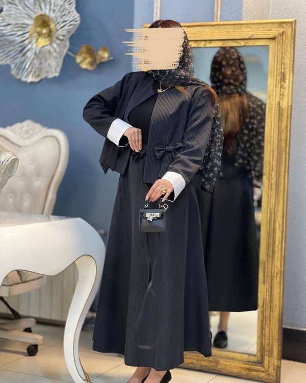 ست کت و دامن زنانه مدل نورهان جنس پرشیا دیپلمات رنگ سورمهای