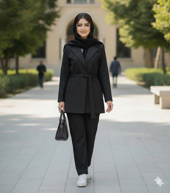 خرید کت شلوار رستا زنانه مشکی شیک با پارچه پرشیا دیپلمات مجلسی و اداری