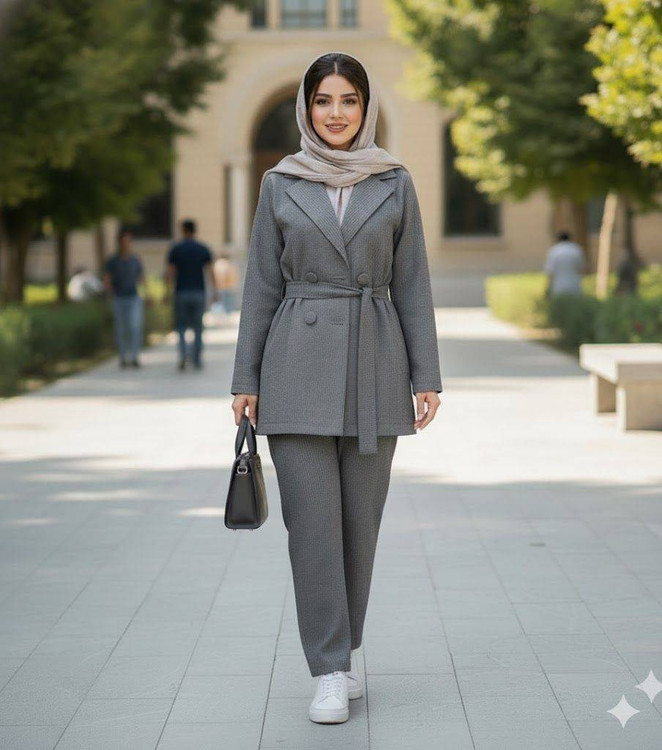 کت شلوار مجلسی زنانه سورمه ای مدل رستا مناسب سایز ۳۸ تا ۵۰ آروما فشن