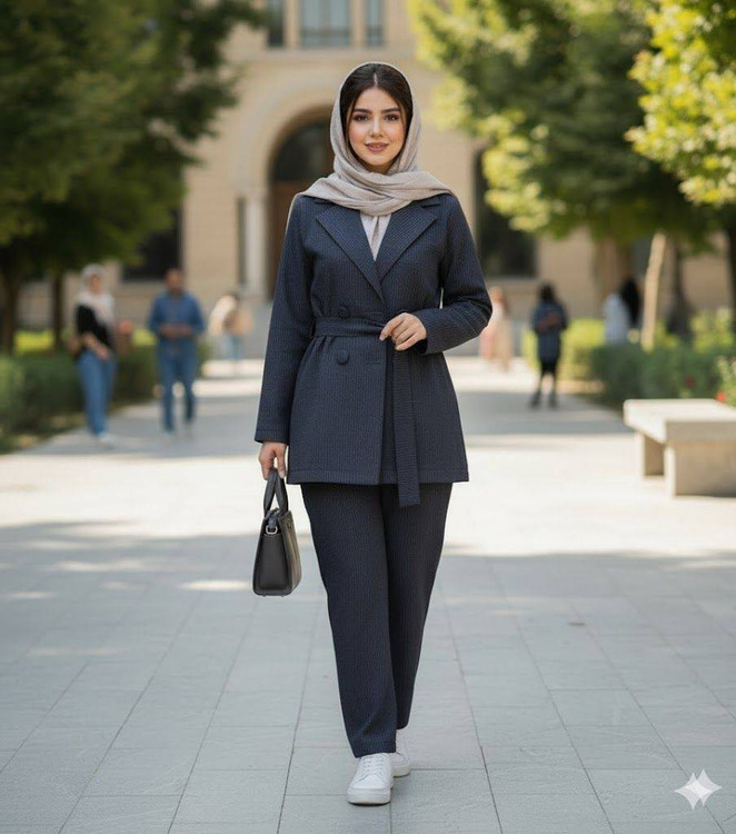 ست کت و شلوار زنانه مدل رستا رنگ طوسی با تنخور عالی و شلوار مام فیت