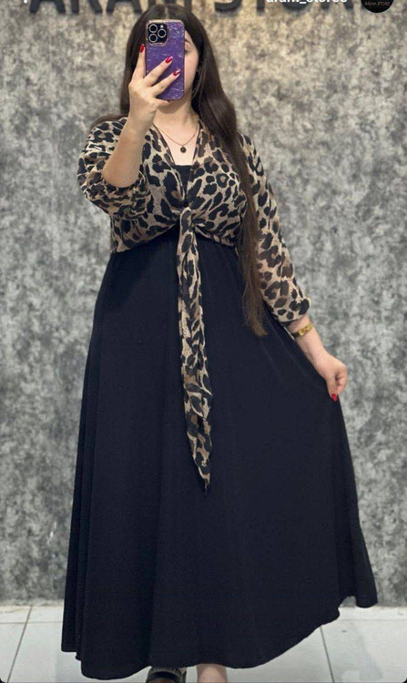 قیمت سارافون و عبای مجلسی زنانه طرح پلنگی شیک و باکیفیت مدل ماهی