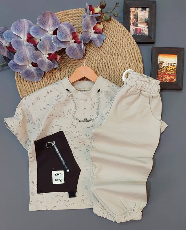 خرید ست تیشرت و شلوار پسرانه دمپا گت مدل خاکی کیفیت تضمینی آروما فشن مناسب بهار نمای ۳