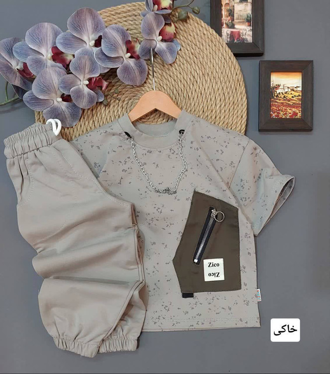 خرید ست تیشرت و شلوار پسرانه دمپا گت مدل خاکی کیفیت تضمینی آروما فشن مناسب بهار نمای ۲