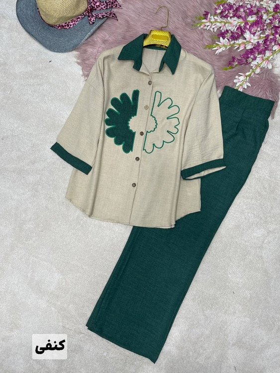 ست شومیز شلوار تابستانه خنک مدل آفتاب رنگ کنفی