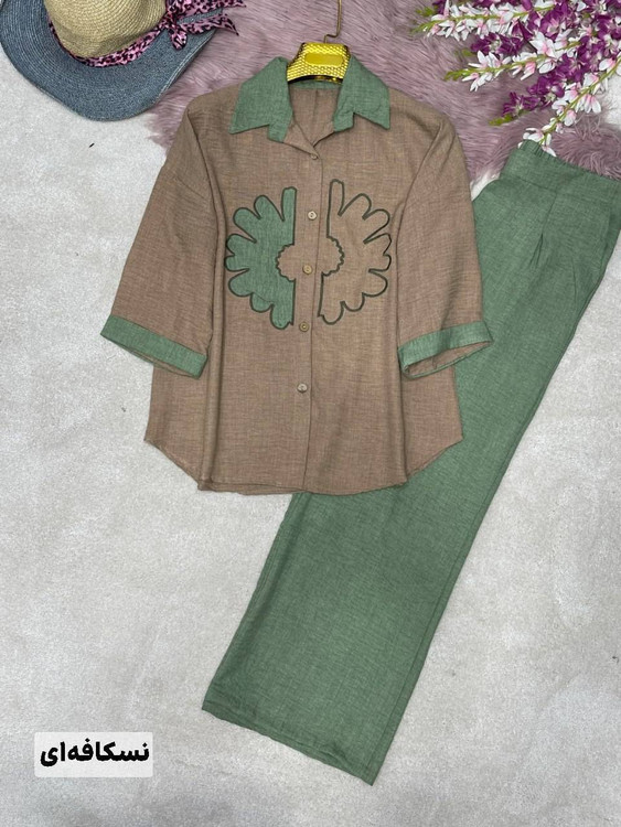 خرید آنلاین پوشاک زنانه ست شومیز شلوار آفتاب رنگ پستهای