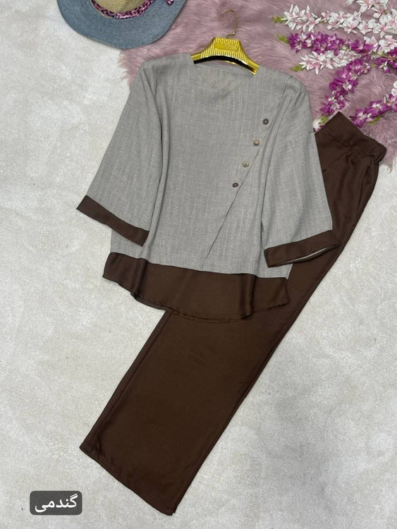 خرید ست شومیز و شلوار زنانه مدل گلشید رنگ نسکافه ای شیک و باکیفیت | پوشاک آروما فشن با ارسال فوری»