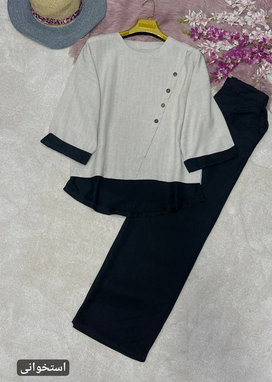 خرید ست شومیز و شلوار زنانه مدل گلشید رنگ استخوانی شیک و باکیفیت | پوشاک آروما فشن با ارسال فوری»