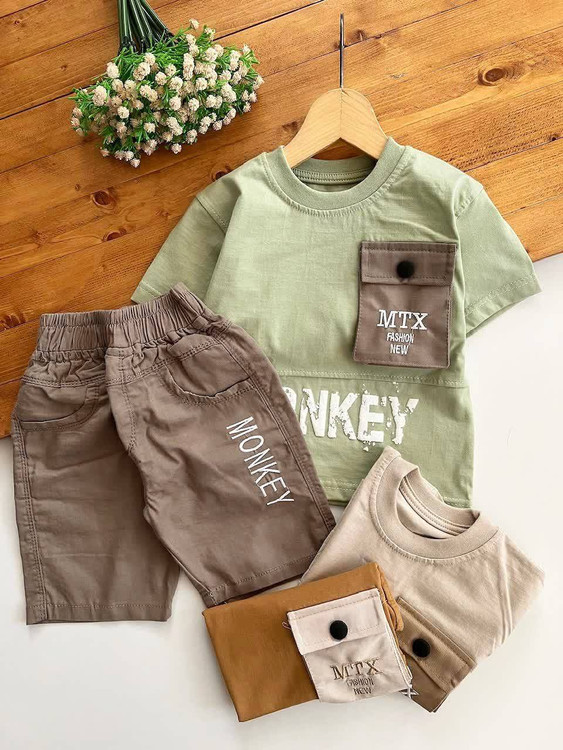 خرید ست تیشرت و شلوارک پسرانه ماتریکس Matrix با کیفیت تضمینی آروما فشن - جنس نخ پنبه و کتان درجه یک مناسب ۱ تا ۱۱ سال با ارسال فوری رنگ پسته ای