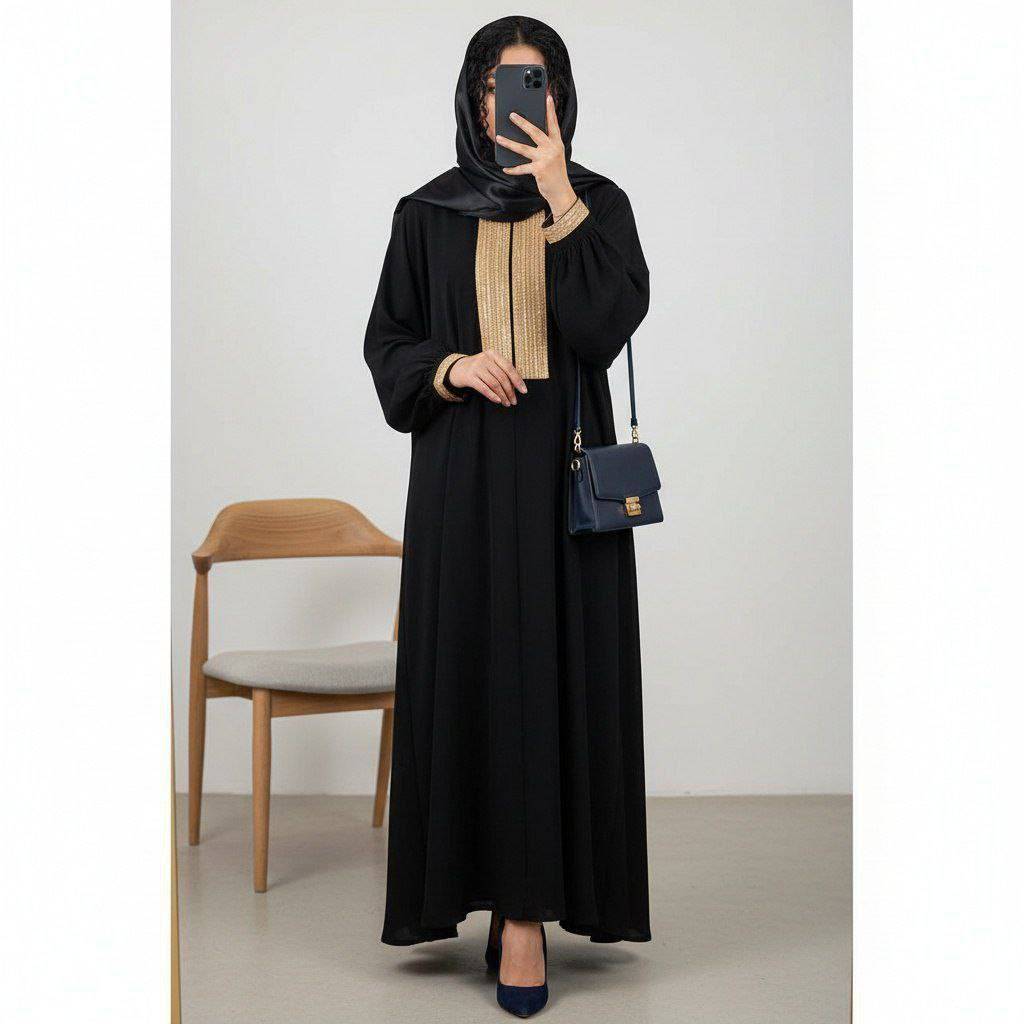 خرید عبا طلاکوب مشکی مجلسی جنس الیزه درجه یک مزونی پوشاک آروما فشن👗✨