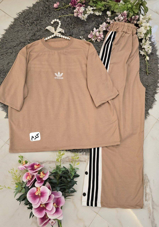 خرید ست تیشرت و شلوار مدل بامک پنبه گلکسی رنگ کرم عیدانه پوشاک آروما فشن🌸