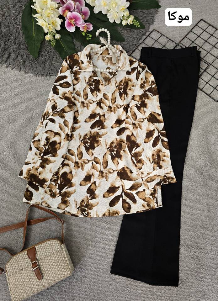 خرید شومیز دلبرانه زنانه جنس کریستال پفکی رنگ موکا شیک و خنک آروما فشن👗✨