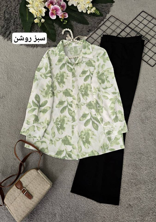 خرید شومیز دلبرانه زنانه جنس کریستال پفکی رنگ سبز شیک و خنک آروما فشن👗✨