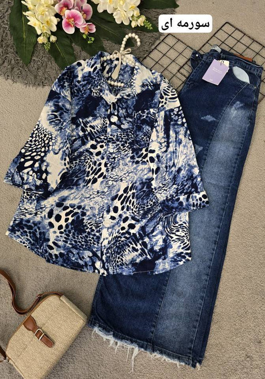 خرید شومیز الگانس جنس کریستال خنک تابستانه رنگ سورمه ای. پوشاک اروما فشن