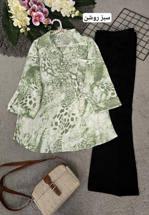 خرید شومیز الگانس جنس کریستال خنک تابستانه رنگ سبز روشن. پوشاک اروما فشن