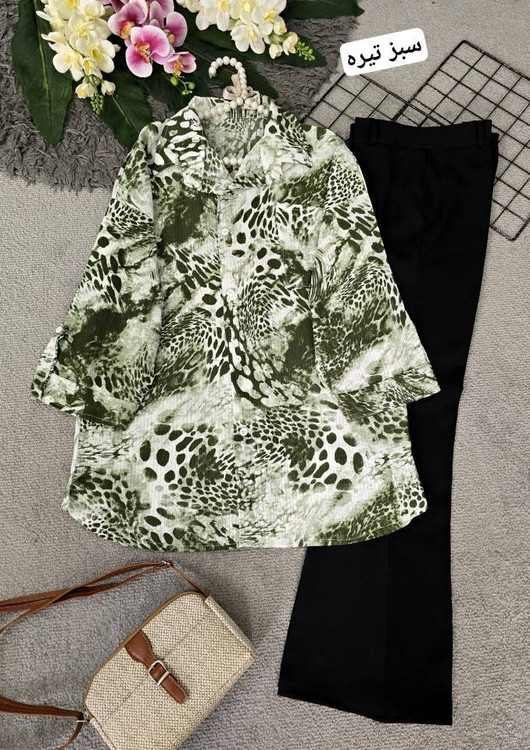 خرید شومیز الگانس جنس کریستال خنک تابستانه رنگ سبز تیره پوشاک اروما فشن