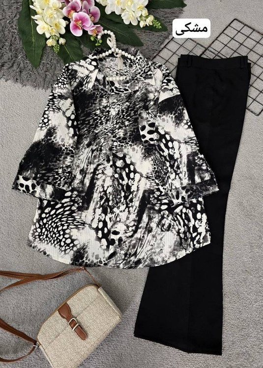 خرید شومیز الگانس جنس کریستال خنک تابستانه رنگ مشکی. پوشاک اروما فشن