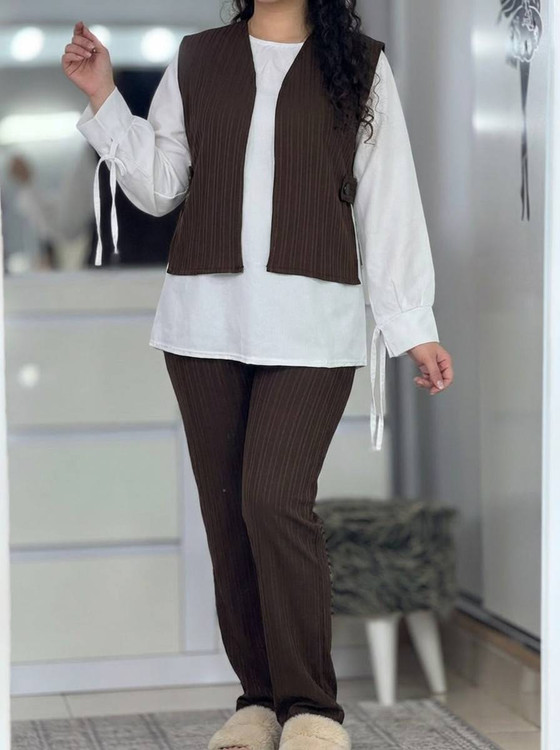 ست سه تیکه عفاف (شومیز، وست و شلوار) مدل شیک و مجلسی رنگ مشکی