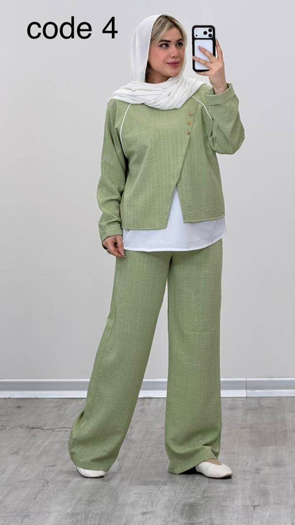 خرید ست ثریا شانتون زیپی مزونی سبز روشن آروما فشن👗✨