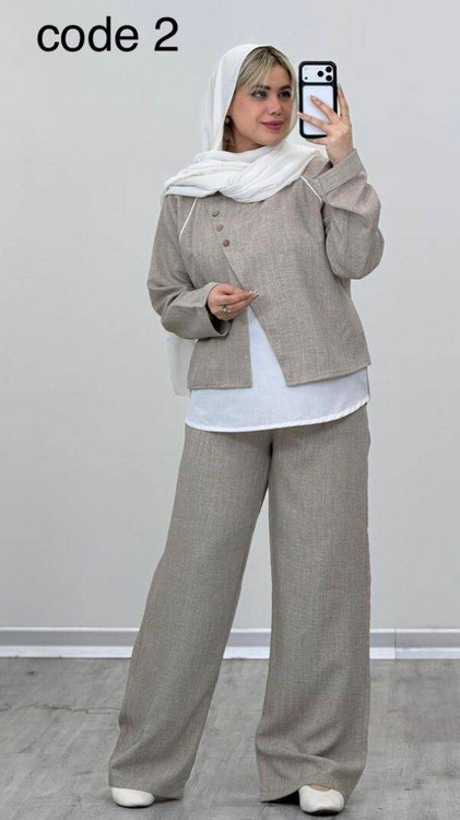 خرید ست ثریا شانتون زیپی مزونی نسکافه ای روشن آروما فشن👗✨