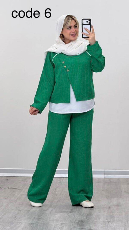 خرید ست ثریا شانتون زیپی مزونی سبز سیدی آروما فشن👗✨