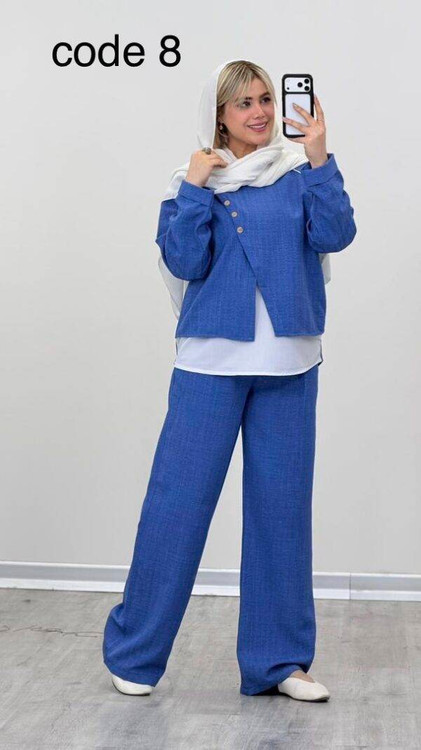 خرید ست ثریا شانتون زیپی مزونی آبی آروما فشن👗✨