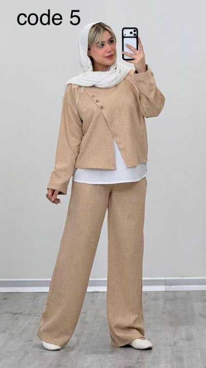 خرید ست ثریا شانتون زیپی مزونی کرم نسکافه ای آروما فشن👗✨