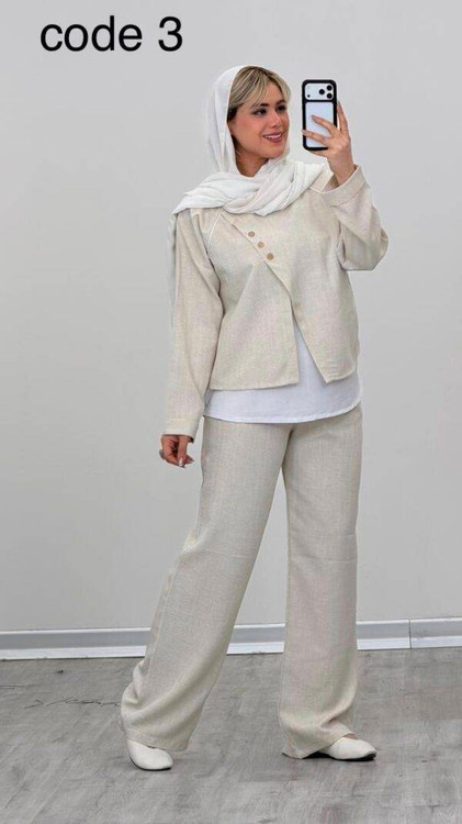 خرید ست ثریا شانتون زیپی مزونی کرم آروما فشن👗✨