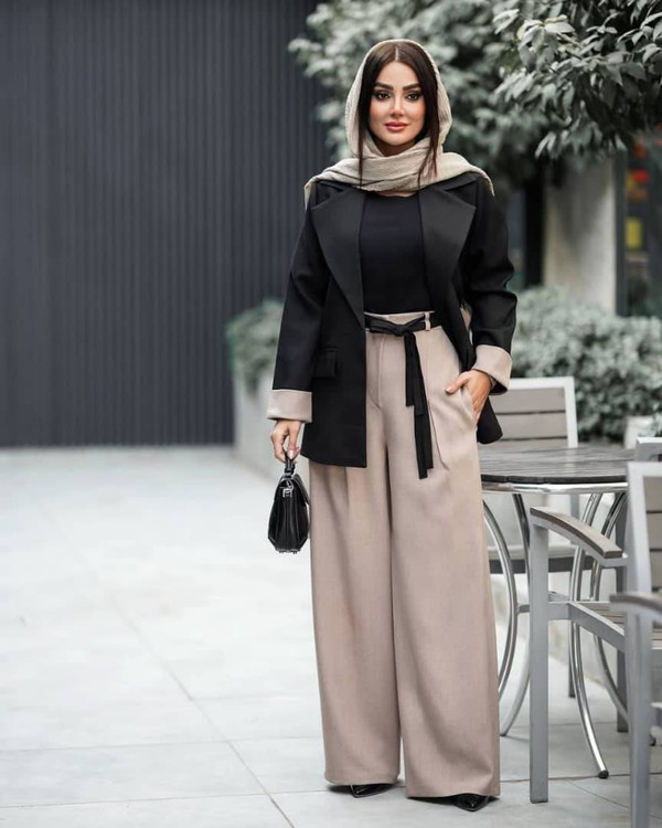 کت شلوار سارینا کرپ مازراتی اعلا رنگ سورمه موکا آروما فشن Sarina Suit Navy Mocha