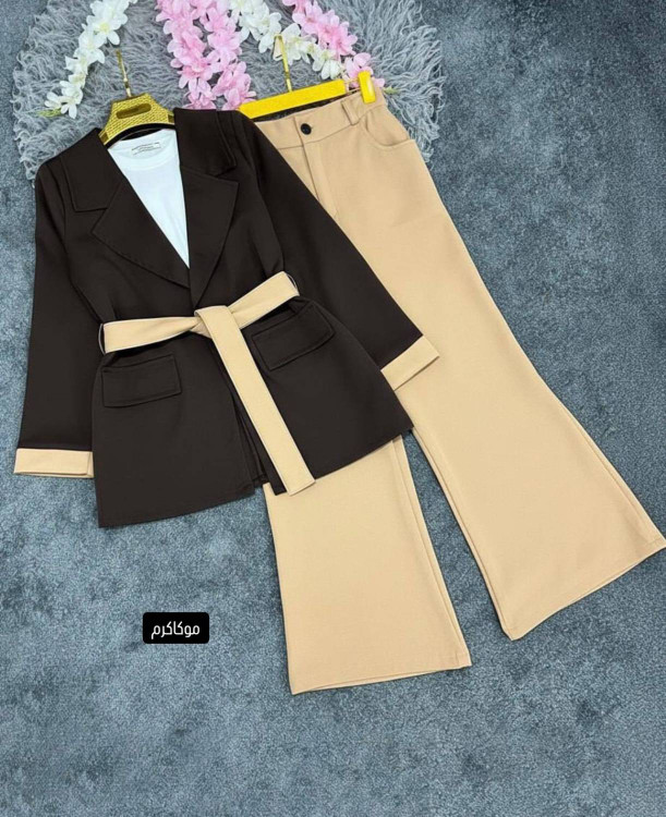 قیمت کت شلوار سارینا کرپ مازراتی رنگ کرم مشکی Sarina Suit Set Cream Black