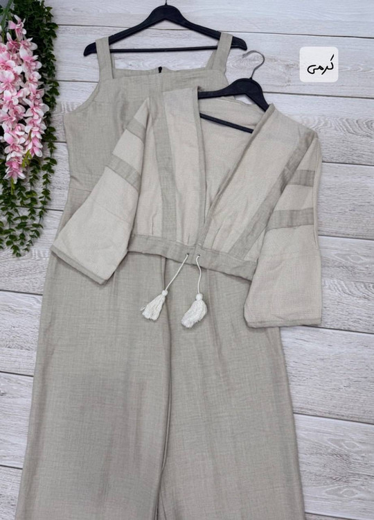 ست کت و اورال زنانه راشا رنگ کرمی فری سایز تا 46 مدل Rasha Set Creamy