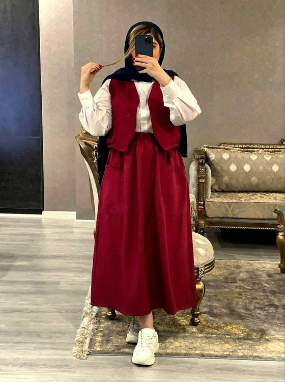 خرید ست سه تیکه مدل ژینا شانتون مزونی زرشکی پوشاک آروما فشن کد 1184