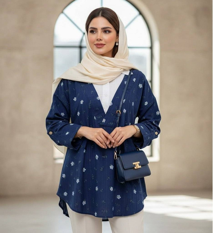 خرید شومیز جلو بسته گل گچی کد 5977 با جنس کراش نرم و لطیف در پوشاک آروما فشن - ارسال فوری و کیفیت تضمینی