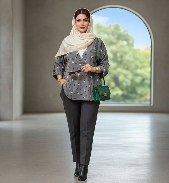 خرید شومیز جلو بسته گل گچی کد 5977 با جنس کراش نرم و لطیف در پوشاک آروما فشن - ارسال فوری و کیفیت تضمینی