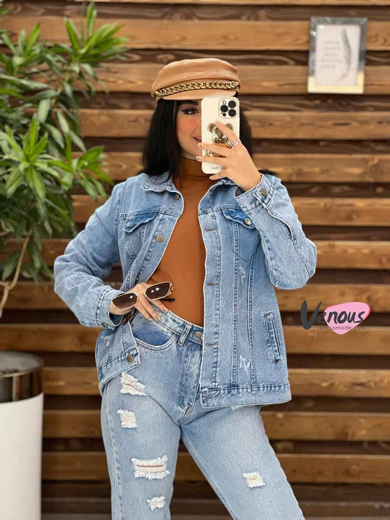 کت جین زنانه مدل نسیم رنگ آبی و یخی با سنگشور حرفهای و کیفیت درجه یک پوشاک آروما فشن ارسال به سراسر کشور