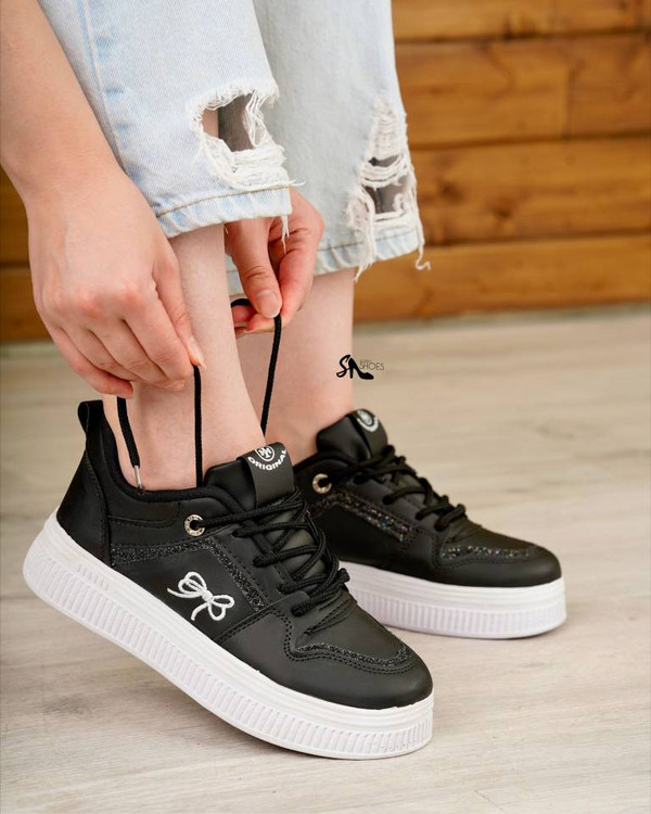 کتانی بغل پاپیون T7 شیک و راحت آروما فشن با زیره پییو سبک رنگ مشکی