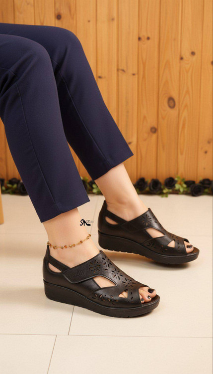 خرید کفش طبی جلو باز چسبی T4 مشکی زیره پیو عالی آروما فشن تضمین کیفیت و قیمت عالی