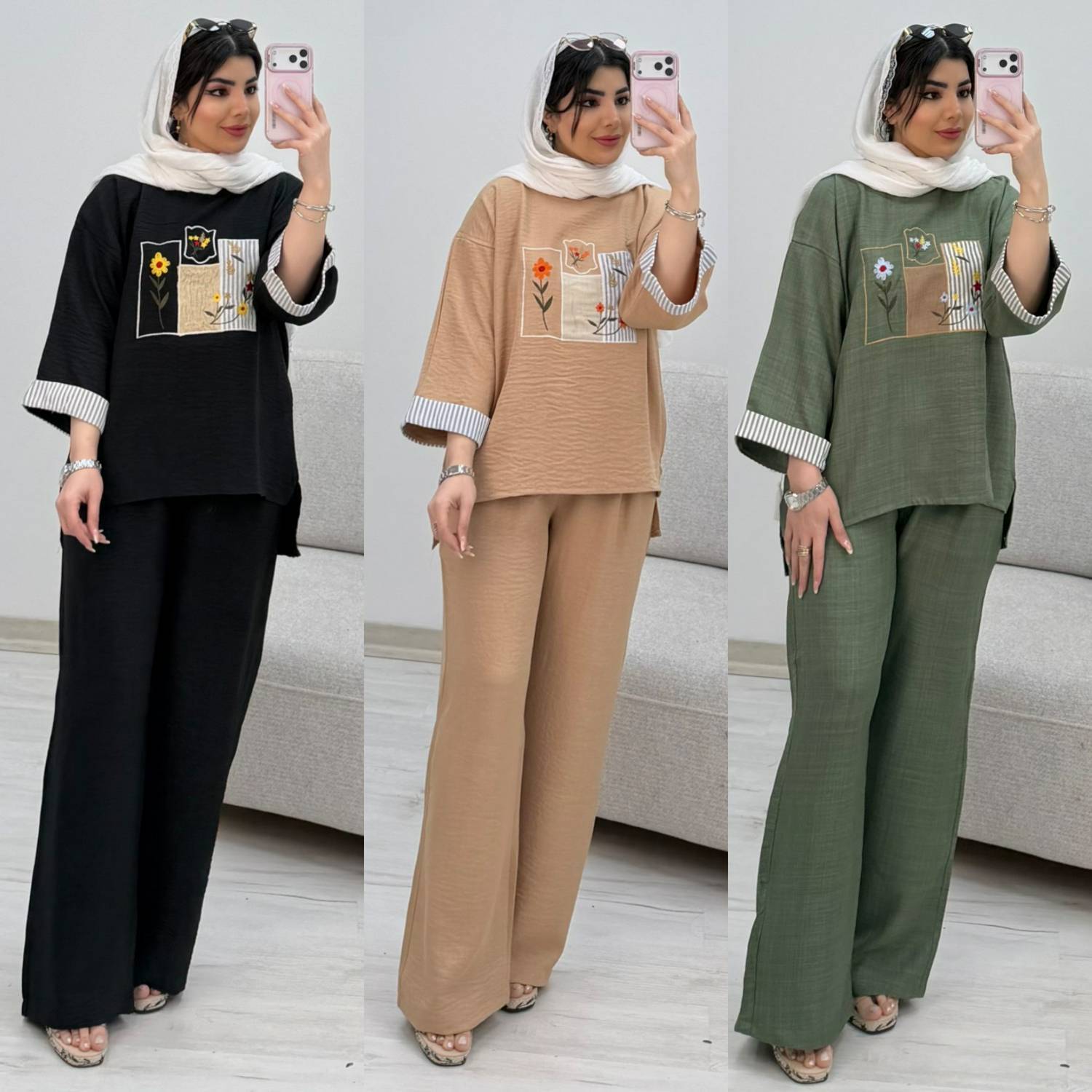 ست شومیز و شلوار زنانه مدل سوگند رنگ مشکی گلدوزی شده - پوشاک آروما فشن