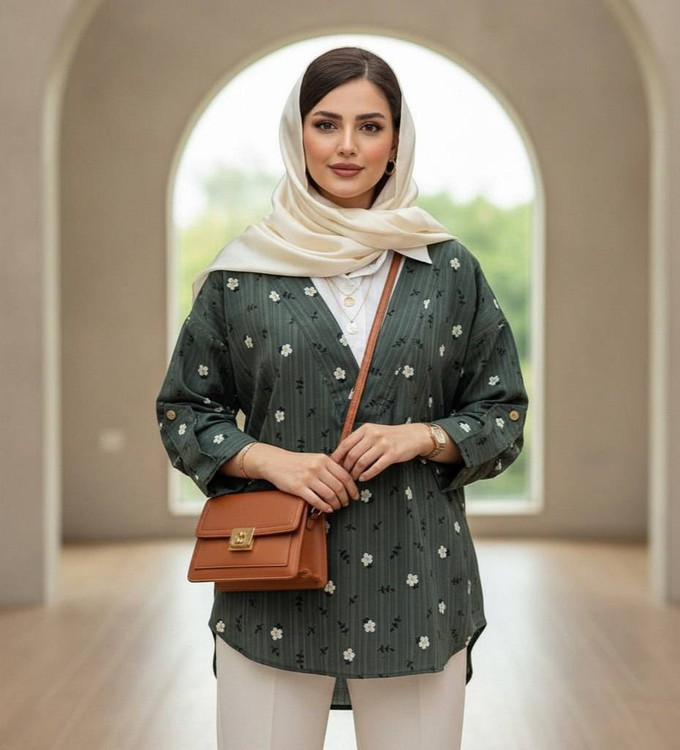 خرید شومیز جلو بسته گل گچی کد 5977 با جنس کراش نرم و لطیف در پوشاک آروما فشن - ارسال فوری و کیفیت تضمینی