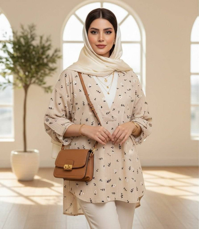 خرید شومیز جلو بسته گل گچی کد 5977 با جنس کراش نرم و لطیف در پوشاک آروما فشن - ارسال فوری و کیفیت تضمینی