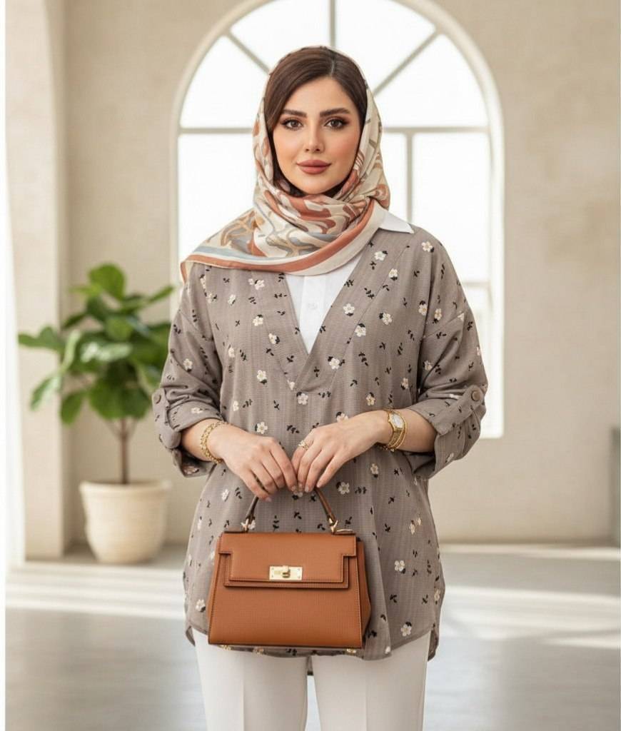 خرید شومیز جلو بسته گل گچی کد 5977 با جنس کراش نرم و لطیف در پوشاک آروما فشن - ارسال فوری و کیفیت تضمینی