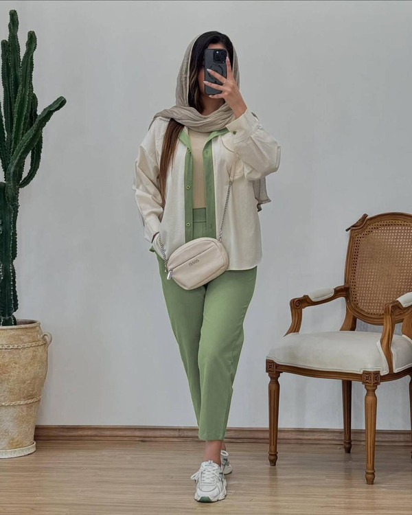 شومیز شلوار فیروزه زنانه جنس لینن درجه یک آروما فشن ست شیک و خنک تابستانی