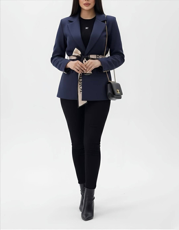 خرید کت مازراتی مزوندوز سورمهای با کمربند باندانا ساتن آروما فشن