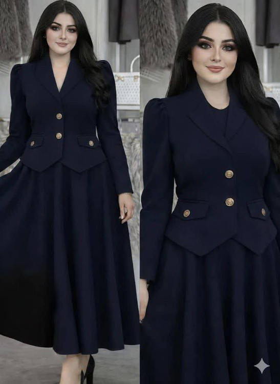 خرید کت دامن جیهان زنانه دوخت مزونی جنس مازراتی درجه ۱ آروما فشن مدل جدید ۲۰۲۶ سورمه ای