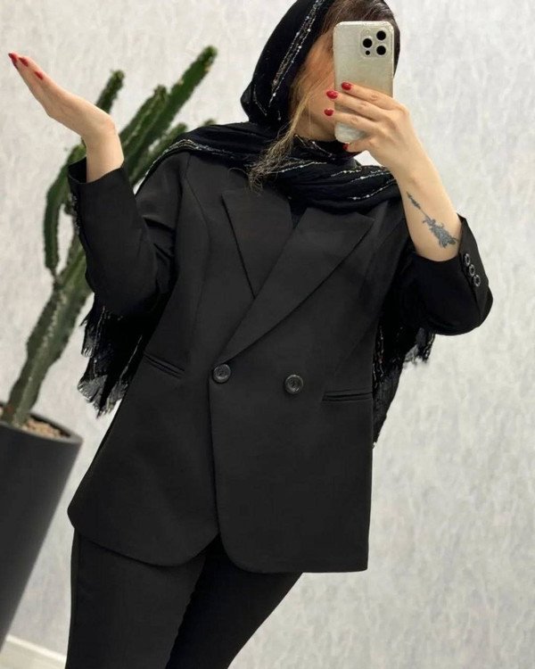 ست کامل کت و شلوار بهاران مشکی مناسب استایلهای رسمی و مجلسی شیک آروما فشن👗✨